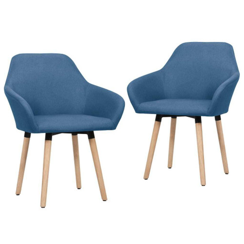 Dining Chair Set of 2 Blue Polyester fabric and solid wood legs A949-283463
