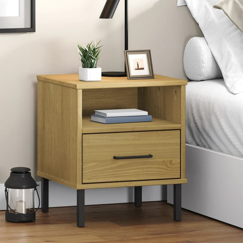 Bedside Cabinet Brown Solid Pine Wood Small Bedside Cabinet A949-350970