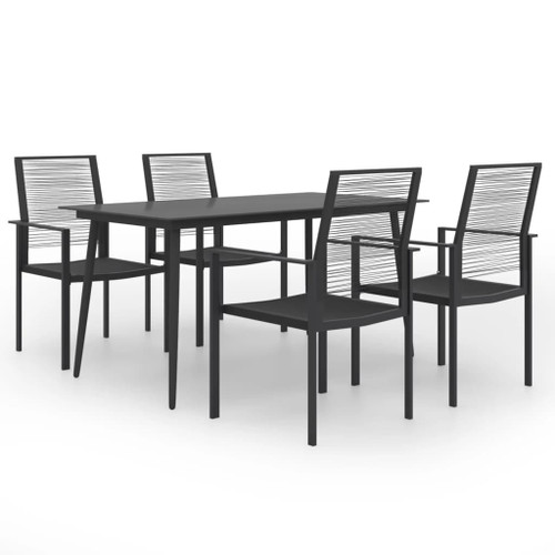 Dining Set Black Powder-Coated Steel, PVC Hollow Rattan, Glass A949-3060257