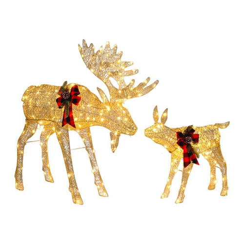 2pcs 4ft 30V 3.6W Moose Family 200LED Leather String Light Garden Moose Decoration Golden T575-S0671347983
