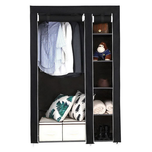 67" Portable Clothes Closet Wardrobe with Non-woven Fabric and Hanging Rod Quick and Easy to Assemb T575-S0671280443