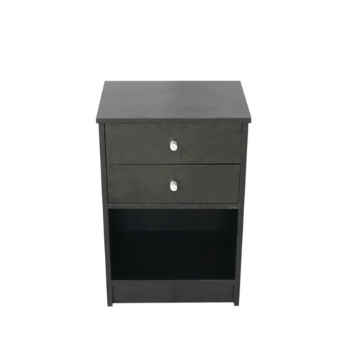 40 x 30 x 60cm Round Handle Night Stand with Two Drawer Black T575-S0671441016