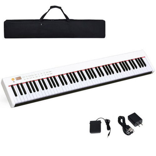 88-Key Portable Full-Size Semi-weighted Digital Piano Keyboard-White - Color: White D681-MU10068WH