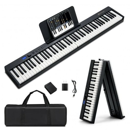 88-Key Foldable Digital Piano with MIDI and Wireless BT-Black - Color: Black D681-MU10079US-BK