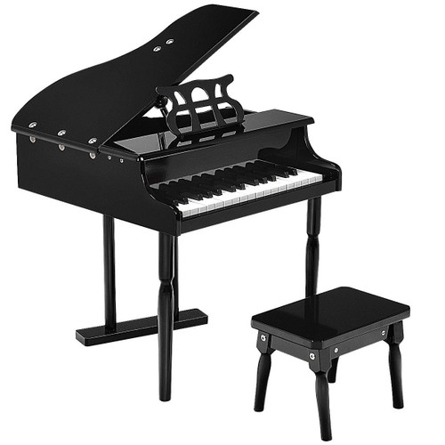Musical Instrument Toy 30-Key Children Mini Grand Piano with Bench-Black - Color: Black D681-TY322017BK