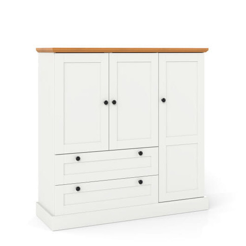 47.5 Inch Kitchen Freestanding Storage Cabinet with 3 Doors and 2 Large Drawers-White - Color: White D681-JV12886US-WH