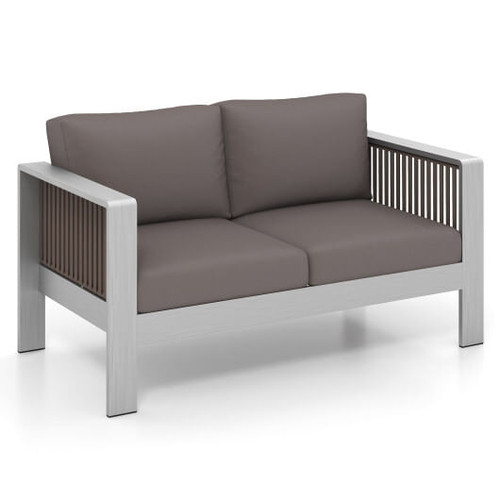 Patio Aluminum Loveseat Sofa Outdoor Furniture Set with Thick Back and Seat Cushions-Gray - Color:  D681-NP11417GR