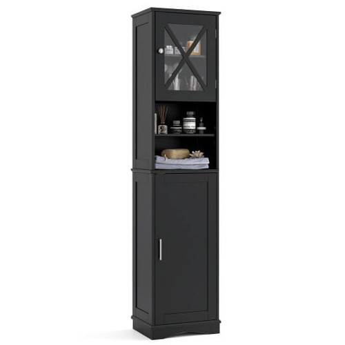 67 Inch Tall Bathroom Cabinet Freestanding Storage Cabinet with 5 Adjustable Shelves-Black - Color: D681-BA8176BK