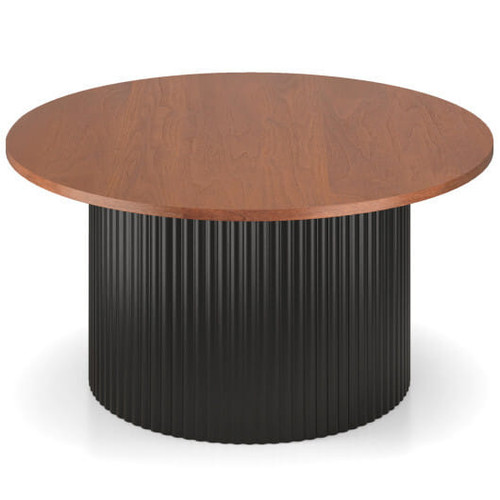 Round Coffee Table with Solid Wood Frame and Wooden Top-Walnut - Color: Walnut D681-JV12631WN