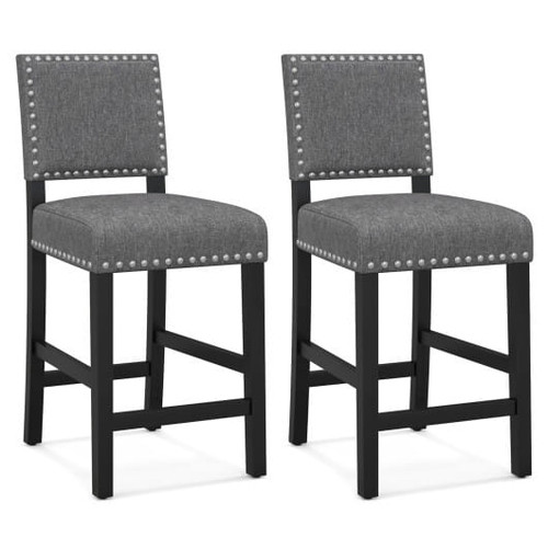 38.5/43.5 Inch Set of 2 Counter Height Chairs with Solid Rubber Wood Frame-S - Color: Gray - Size: S D681-JV11370GR-2
