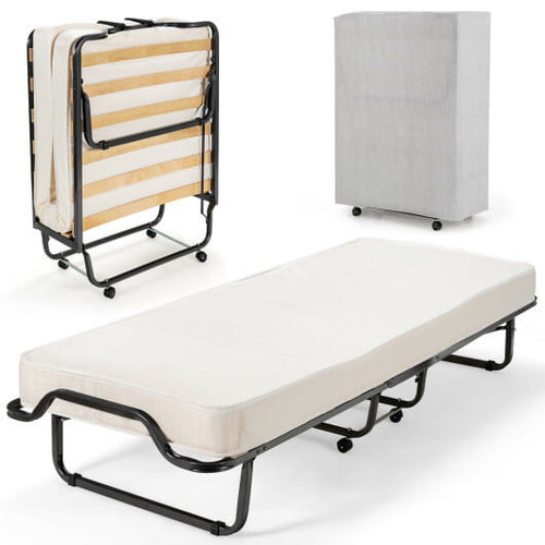 Rollaway Folding Bed with Memory Foam Mattress and Dust-Proof Bag Made in Italy - Color: White D681-HW69784