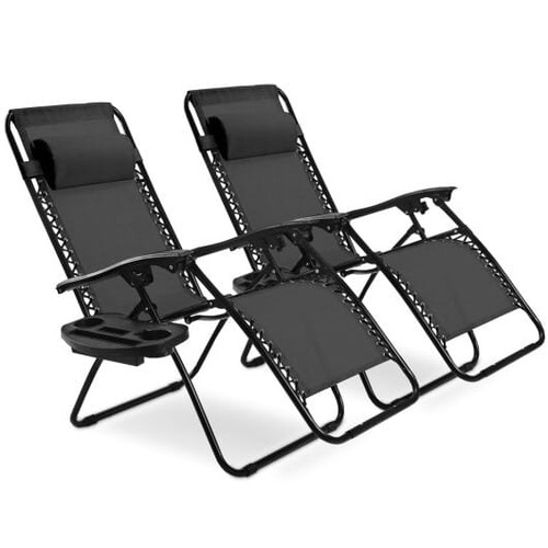 2 Pieces Folding Recliner Zero Gravity Lounge Chair - Black - Color: Black D681-NP10642DK-2