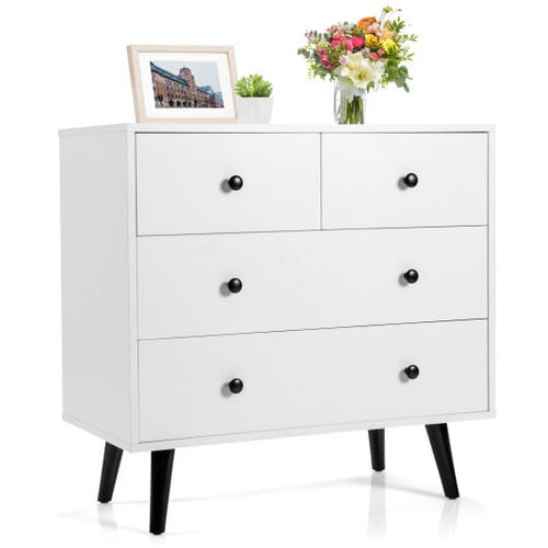 4 Drawers Dresser Chest of Drawers Free Standing Sideboard Cabinet-White - Color: White D681-JZ10095WH