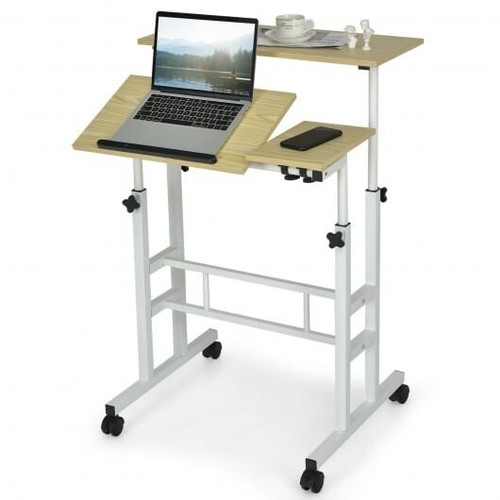 Mobile Standing up Desk Adjustable Computer Desk Tilting Workstation-Natural - Color: Natural D681-HW68035NA