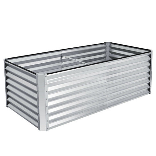 6 x 3 x 2 Feet Metal Rectangular Raised Garden Bed with Open Bottom Design-Silver - Color: Silver D681-GT3769