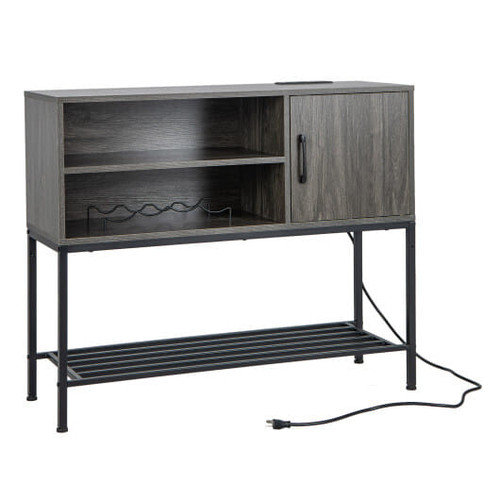 Buffet Sideboard Coffee Bar Cabinet with Power Outlets and USB Ports-Gray - Color: Gray D681-JV11215US-GR
