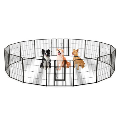 16 Panel 24/32/40 Inches Height Dog Playpen with Lock and Large Door-32 inches - Size: 32 inches D681-PU10052BK
