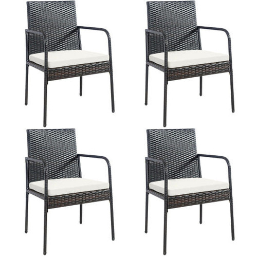 4 Pieces Patio Wicker Rattan Dining Set with Comfy Cushions - Color: White D681-HW69382