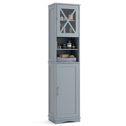 67 Inch Tall Bathroom Cabinet Freestanding Storage Cabinet with 5 Adjustable Shelves-Gray - Color:  D681-BA8176GR