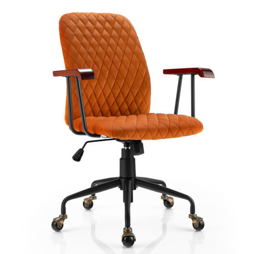 Velvet Home Office Chair with Wooden Armrest Orange - Color: Orange D681-CB10349OR
