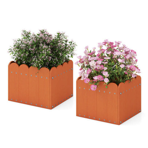 2 Pack Square Planter Box with Drainage Gaps for for Front Porch Garden Balcony-Orange - Color: Ora D681-GT4115YW-2