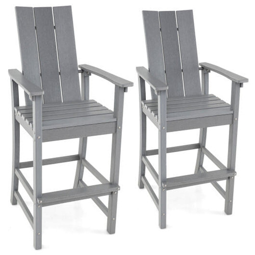 Tall Adirondack Chair Outdoor Bar Stool with Ergonomic Backrest for Backyard-Gray - Color: Gray D681-NP11903GR