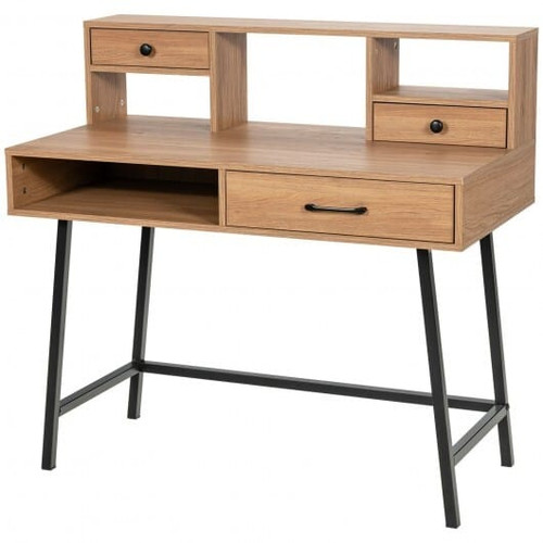 42-Inch Vanity Desk with Tabletop Shelf and 2 Drawers-Natural - Color: Natural D681-HU10136NA