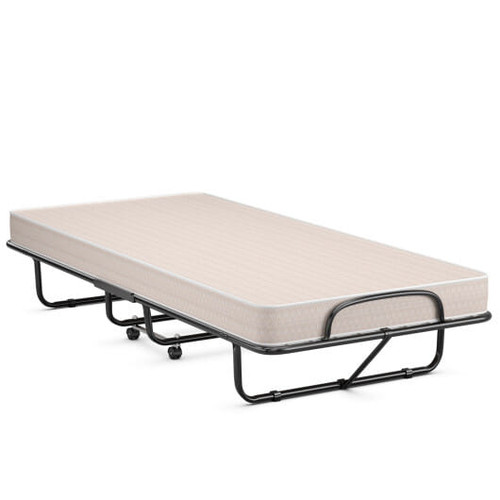 Rollaway Guest Bed with Sturdy Steel Frame and Memory Foam Mattress Made in Italy-Beige - Color: Be D681-HW69534BE