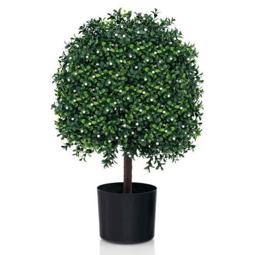 Artificial Boxwood Topiary Ball Tree Faux Bushes Ball Plants with UV Rated Leaves - Color: Green D681-HZ10238