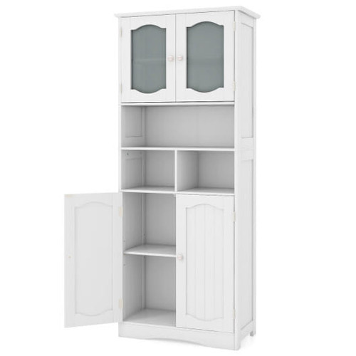 58.5 Inch Freestanding Linen Bathroom Storage Cabinet with Frost Glass Doors-White - Color: White D681-JV11750WH