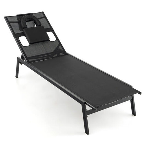 Patio Sunbathing Lounge Chair 5-Position Adjustable Tanning Chair-Black - Color: Black D681-NP11137DK