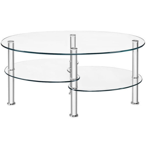 Tempered Glass Oval Side Coffee Table-Transparent - Color: Transparent D681-HW66281TR