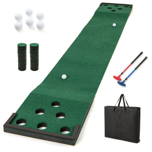 11 FT Indoor Outdoor Putting Green Mat with 2 Adjustable Putters and 6 Balls - Color: Green D681-SP38465