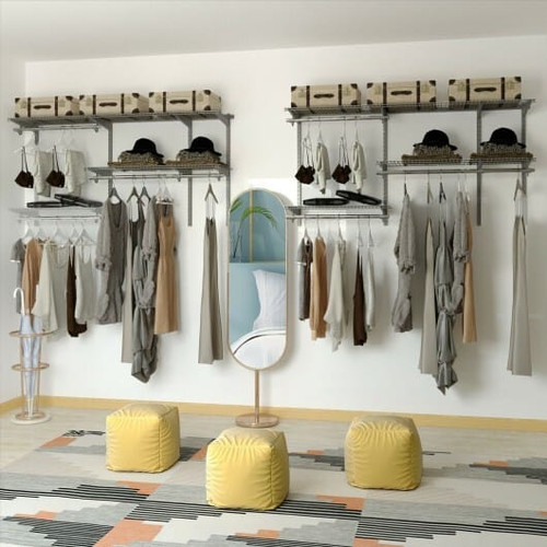 Custom Closet Organizer Kit 3 to 5 Feet Wall-Mounted Closet System with Hang Rod-White B593-HW66516