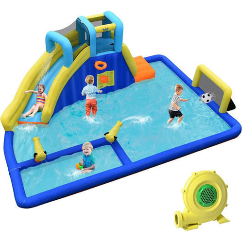 6-in-1 Inflatable Water Slides with Blower for Kids - Color: Blue D681-OP70981