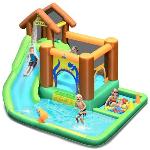 Inflatable Waterslide Bounce House Climbing Wall without Blower - Color: Green D681-OP70797US