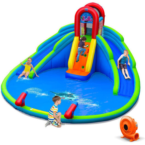 Inflatable Water Park Waterslide for Kids Backyard with 780W Air Blower - Color: Blue D681-NP10316