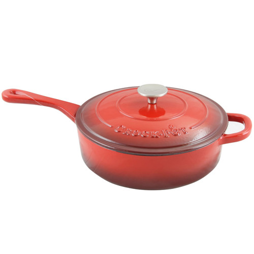 Crock Pot Artisan 3.5 Quart Enameled Cast Iron Deep Sauté Pan With Self Basting Lid in Scarlet Red D970-112011.02