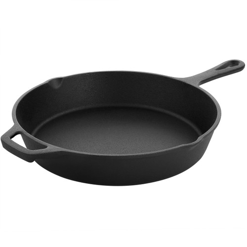 MegaChef 10 Inch Round Preseasoned Cast Iron Frying Pan with Handle in Black D970-MCCI-1010