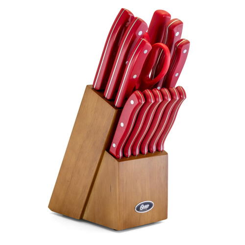 Oster Evansville 14 Piece Stainless Steel Cutlery Set with Red Handles D970-81011.14
