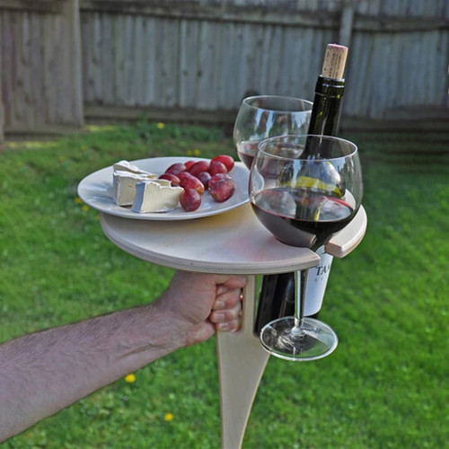 Color: Beige - Portable Wine Table With Folding Round Table, Mini Wooden Picnic Table, Easy To Carr Q119-CJCJ108841101AZ