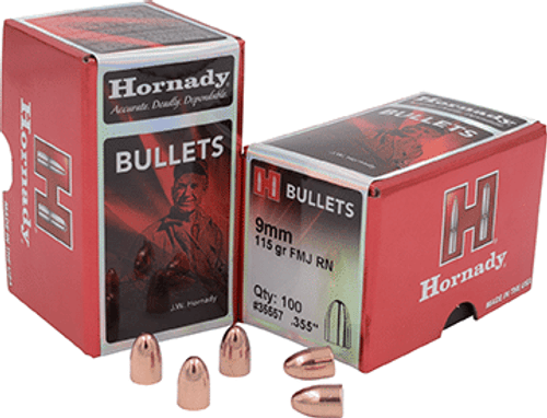 Hornady Full Metal Jacket Round Nose Bullets 9 mm. .355 in. 115 gr. 100 pk R557-705028