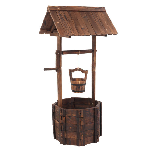 US Wooden Wishing Well with Roof Outdoor Rustic Retro Flowerpot K484-PHO_0VLRH3S3_US