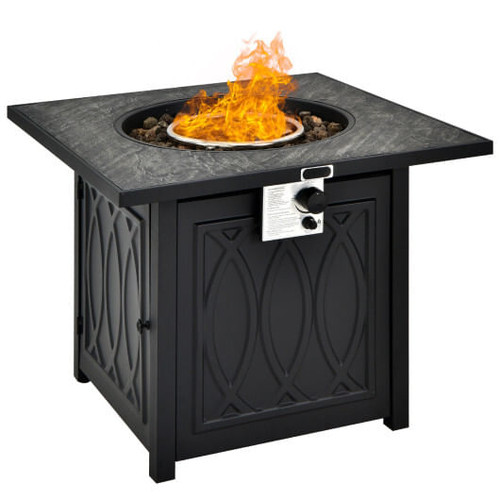 32 Inch Propane Fire Pit Table Square Tabletop with Lava Rocks Cover 50000 BTU-Black B593-NP10464US