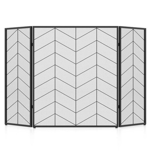 52 x 31 Inch Fireplace Screen with Chevron Herringbone Pattern B593-JV11173