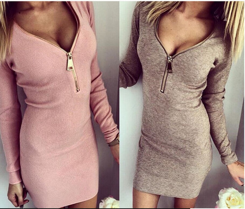 Tight-fitting hip thread v-neck warm long-sleeved dress Q119-CJNSSYLY00881