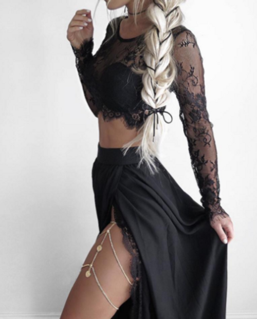 Hot-selling two-piece lace top to increase the split skirt Q119-CJNSSYLY00155