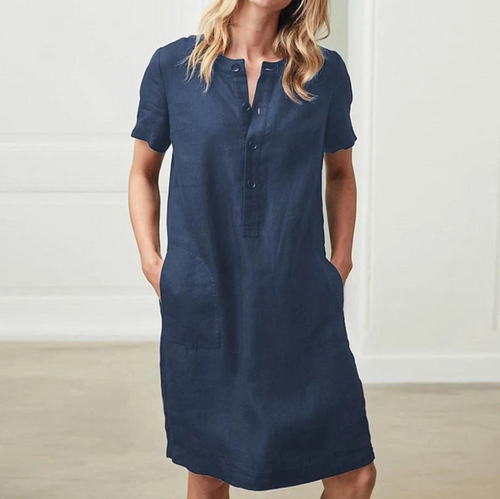 Color: Navy blue, Size: 5XL - Cotton and linen loose short-sleeved skirt Q119-CJNSSYLY02176-Navy blue-5XL