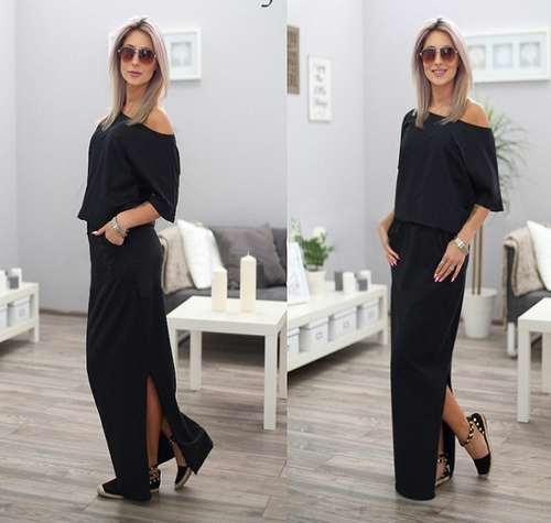 Color: Black, Size: 2XL - ummer Long Maxi BOHO Evening Blue Q119-CJNSSYLY00153-Black-2XL