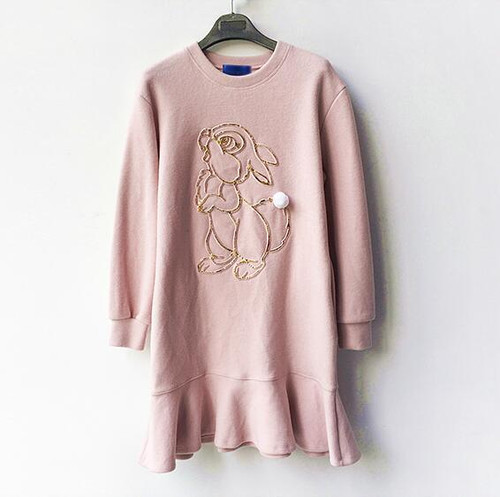 Color: Pink with velvet, Size: 3XL - Rabbit Hoodie Dress Q119-CJNSSYLY02487-Pink with velvet-3XL